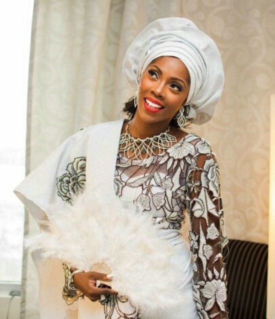 Tiwa Savage All White Traditional Wedding Outfit LoveweddingsNG