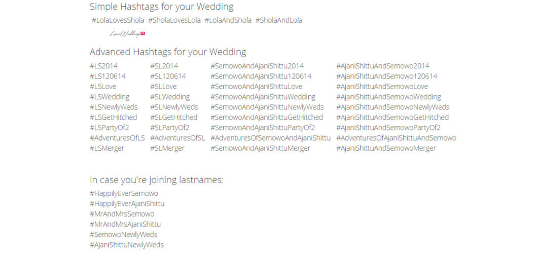 Wedding Hashtag Wall Loveweddingsng - #LolaShola2014