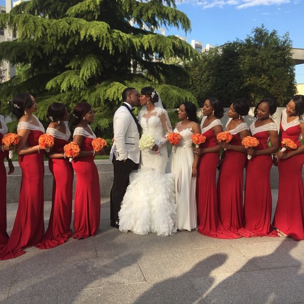 Osi Umenyiora's Sister Weds - Couple and bridal train