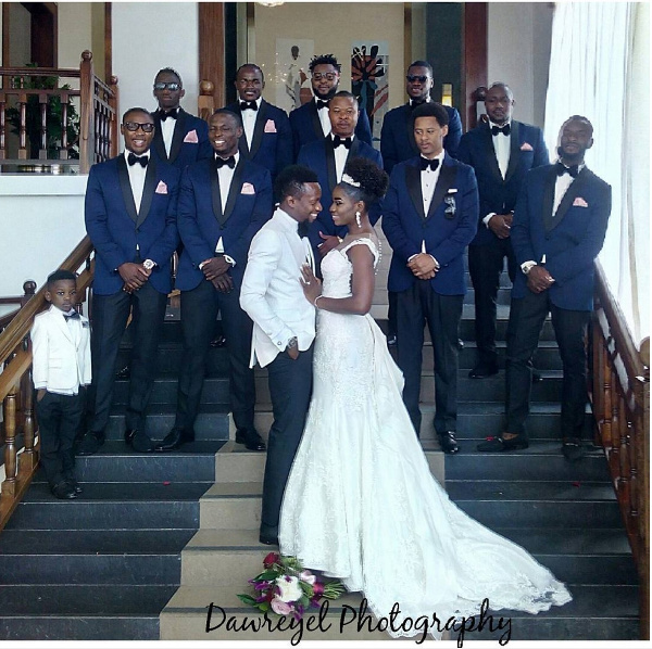 Onazi Ogenyi Sandra Ogunsuyi White Wedding Photos Couple and Bridal Train LoveweddingsNG