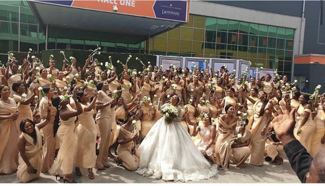 Nigerian bride, Sandra Ikeji breaks records with 200 bridesmaids