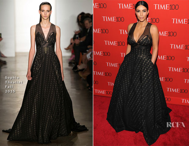 I was shocked by the reality star in this Sophie Theallet black eyelet Spring 2015 gown, rendered with gold lame and French lace detailing, for two reasons.