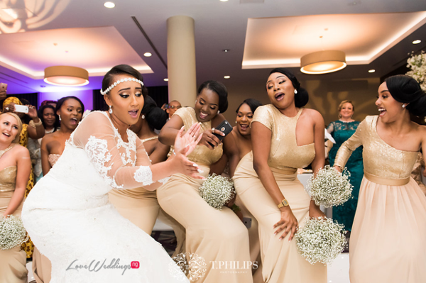 Nigerian Ghanaian White Wedding Abi and Olivia Bride and Bridesmaids Dancing LoveweddingsNG