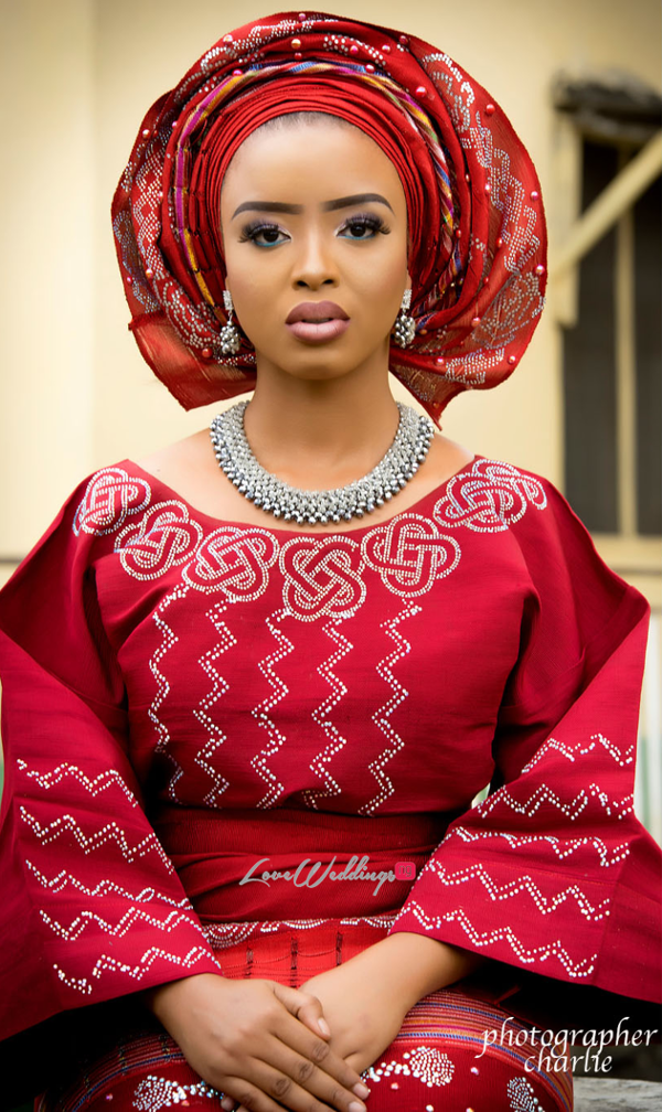 Nigerian Traditional Bridal Red Aso Oke Look - LoveweddingsNG