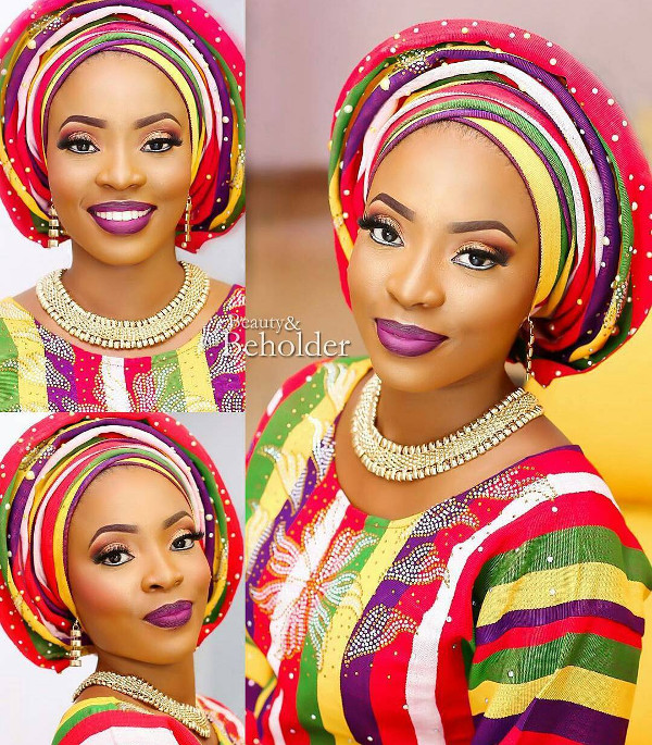 Nigerian Blue Aso Oke Head to Toe Bridal Inspiration LoveweddingsNG Beauty and the Beholder Makeovers