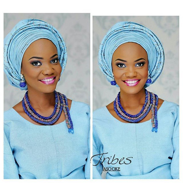 Nigerian Blue Aso Oke Head to Toe Bridal Inspiration LoveweddingsNG Tribes Aso Oke