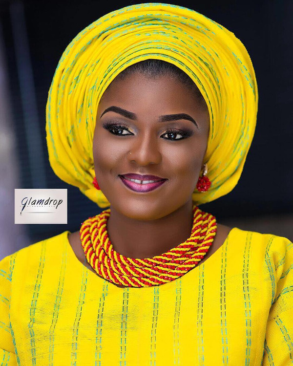 Nigerian Yellow Aso Oke Head to Toe Bridal Inspiration LoveweddingsNG GlamDrop
