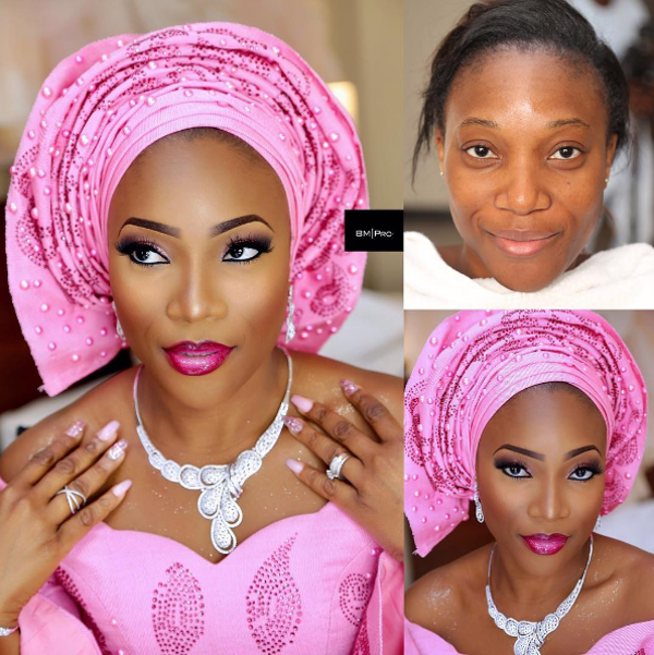 Nigerian Bridal Makeup Before and After Banke Meshida Lawal BMPRO LoveweddingsNG