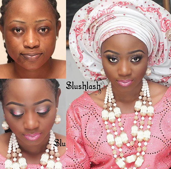 Nigerian Bridal Makeup Before and After Slushlash Makeover LoveweddingsNG 1
