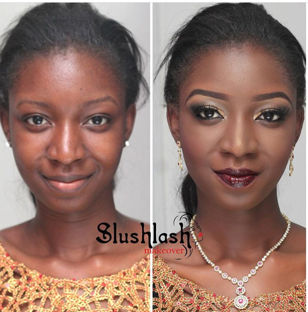 Nigerian Bridal Makeup Before and After Slushlash Makeover LoveweddingsNG