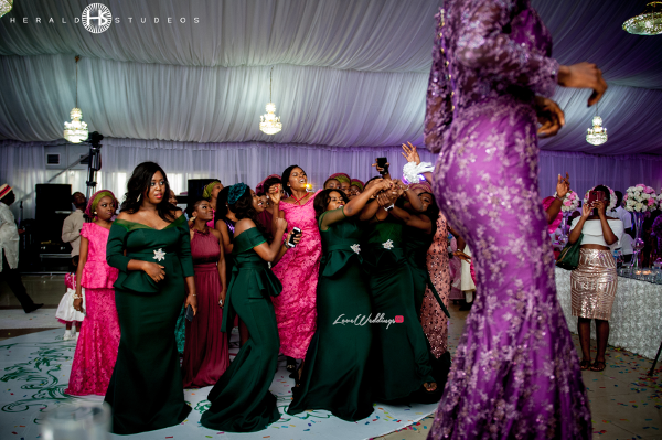 Nigerian bride bouquet toss Tosin and Hassan Herald Studeos LoveWeddingsNG
