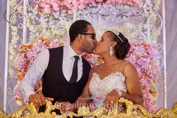 Nigerian Bride and Groom Seno and Patrick Kiss Sculptors Events LoveWeddingsNG 1