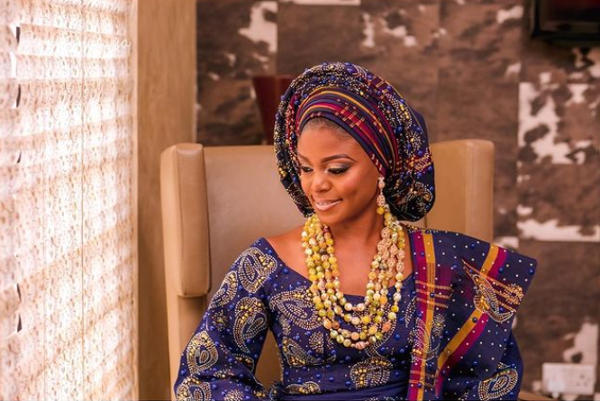 Throwback to the stoned embellished aso oke fabric trend